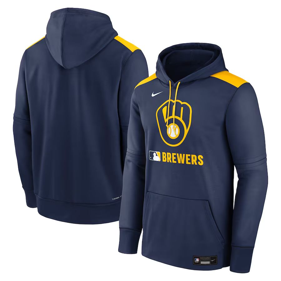 Men 2025 MLB Milwaukee Brewers Drak blue Nike hoodie style 1